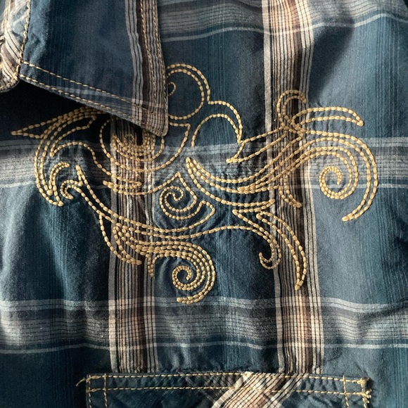 Ely 1878 Mens SZ XXL Blue gray Plaid snap button down Cowboy shirt 100%cotton - Picture 6 of 11